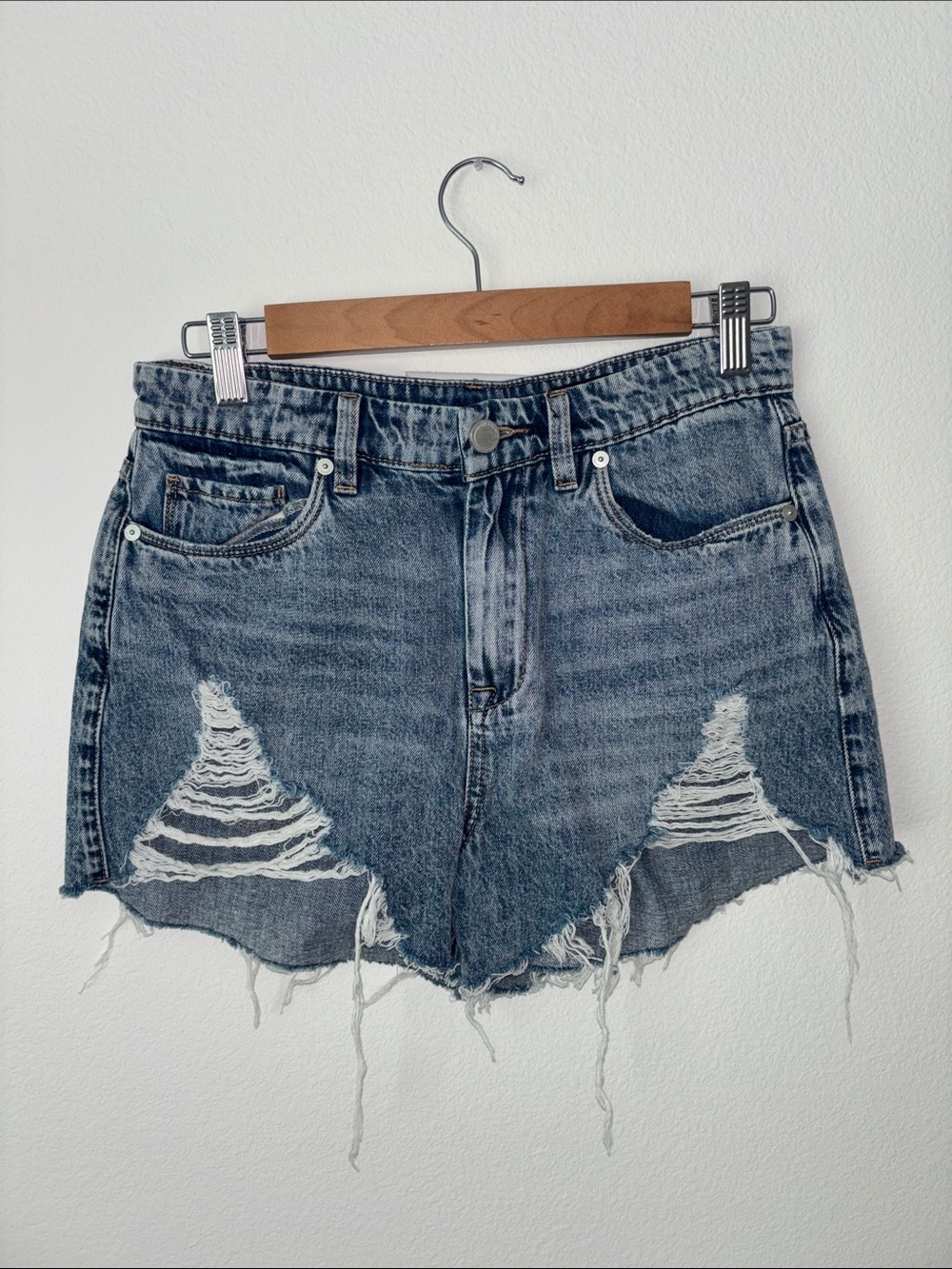 Blank NYC Distressed High-Rise Denim Shorts - Blue